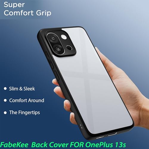 Image of FabeKeeShockproof Sleek Hybrid Armor Back Cover Case for OnePlus 13s (Clear PC with Black TPU Bumper)