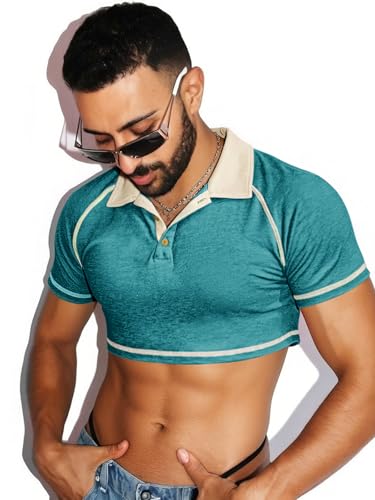 Runcati Camisa Polo Corta para Hombre, Manga Corta, Musculosa Ajustada, Verde, Talla XX-Large miniatura 4