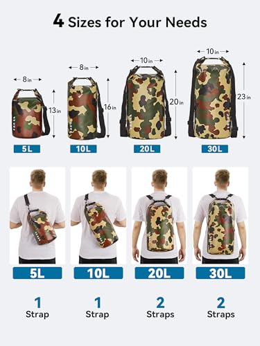 Image of HEETA Waterproof Dry Bag for Women Men, 5L /10L /20L /30L /40L Roll Top Lightweight Dry Storage Bag Backpack with Emergency Whistle for Travel, Kayaking, Boating, Camping, Beach, Cruise Ship Essentials