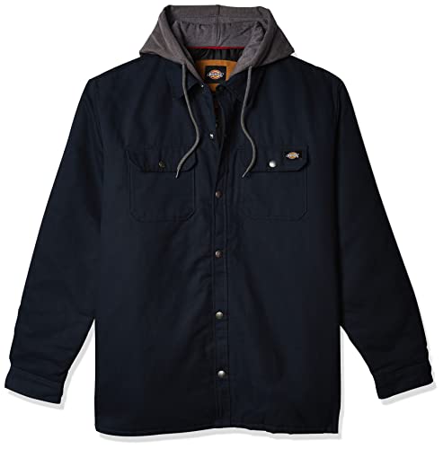 Dickies mens Fleece Hooded Duck Shirt Jacket With Hydroshield Work Utility Outerwear, Dark Navy, Medium US