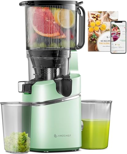 AMZCHEF Juicer Machines, 5.8' Extra Self-Feeding Cold Press Juicer for Whole Vegetable & Fruit, Juice Extractor Machine with Large Auger & Triple Strainers, Easy to Clean, High Juice Yield, Green