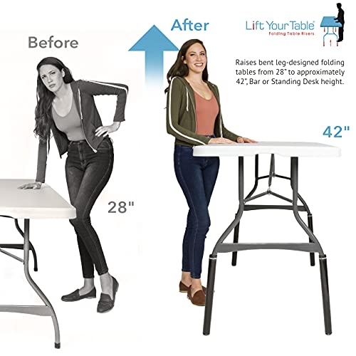 Lift Your Table® Folding Table Risers, Easy-To-Use Bent Leg Folding Table Extensions, Bar Height (Non-Slip Foot), Raises Folding Tables 14” Inches. Durable, Sturdy. Set Of 4, Black, Made In The Usa #TOP4
