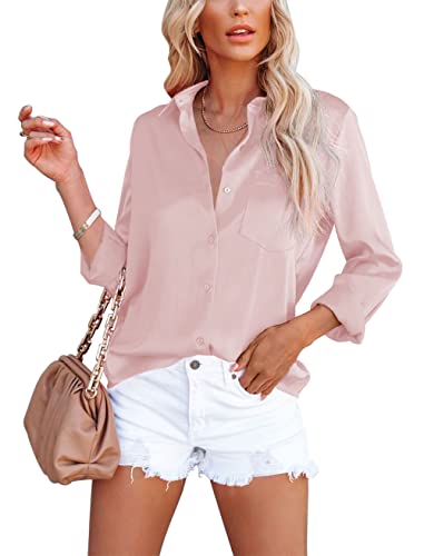 Homlan Damen Bluse Elegant V-Ausschnitt Satin Langarm Casual Oberteile...