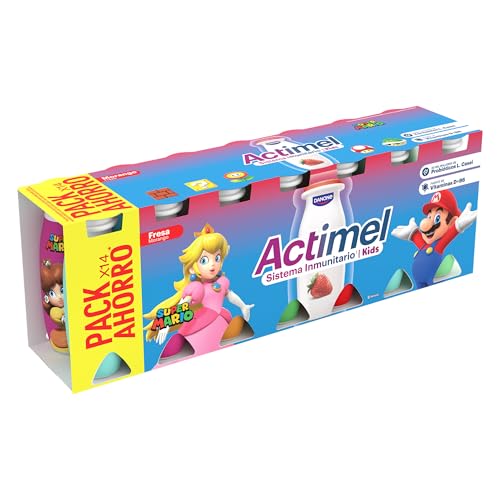 Actimel Kids Yogur bebible fresa- con probioticos, fermentos y vitaminas - Pack 14x100g