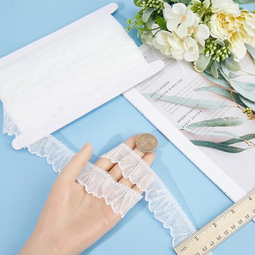 GORGECRAFT 18m Stretch Lace Trim 3.5cm Wide Elastic Lace Ribbon Mesh Tulle Gathered Edge Fringe Trimmings for DIY Sewing Crafts Garment Applique Wedding Decoration Gift Wrapping Black - Image 3