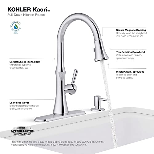 Kohler-R28706-SD-CP-Kaori-Single-Handle-Kitchen-Faucet-with-Pull-Down-Sprayer-and-Soap-Dispenser-Polished-Chrome Kohler R28706 SD CP Kaori Single Handle Kitchen Faucet with Pull Down Sprayer and Soap Dispenser Polished Chrome