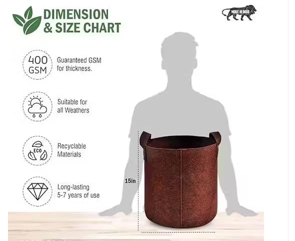 Image of OON 450 GSM Eco Friendly Geo Fabric Plant Grow Bag Suitable for Terrace and Flowers Vegetable Gardening (5, Maroon, 15X15 inch)