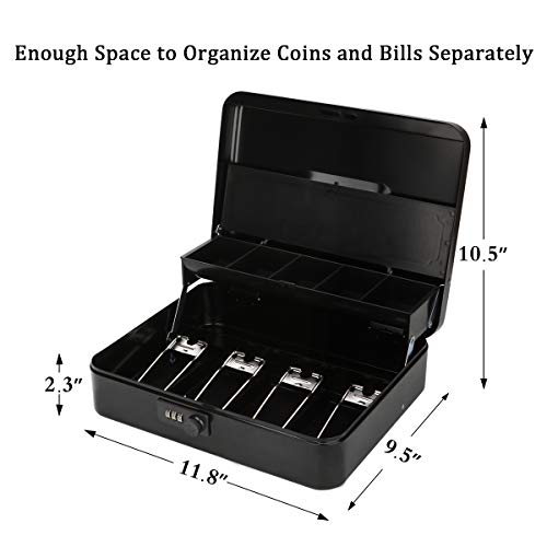 Jssmst Large Locking Cash Box With Money Tray, Lock Box With Security Cable Metal Money Box With Key Lock, Black, Cb02304Xl #TOP5