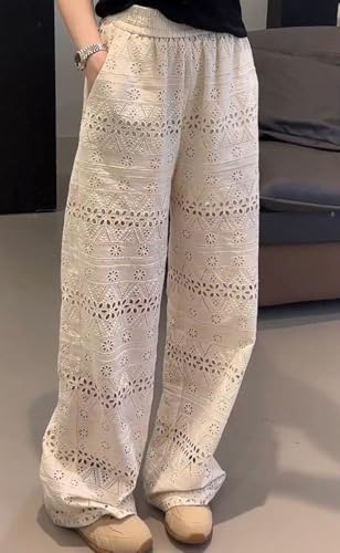 Womens Boho Eyelet Wide Leg Pants Summer Palazzo Beach Lounge Flowy Pant High Waisted Loose Casual Pants3
