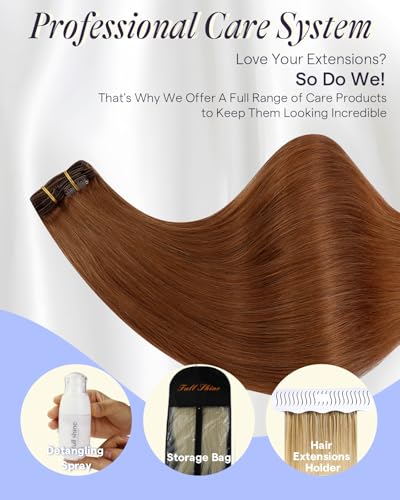 Image of Full Shine Thick Clip in Hair Extensions, Copper Brown, 24 Inch 220g 7Pcs | Real Human Hair Extensions Clip ins, Invisible Weft Remy Hair, Natural Fullness, Medium Hair Density
