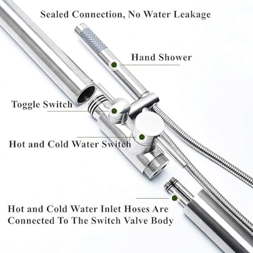 Ducha independiente para exteriores con cabezales superiores y de mano, ideal para jardín, piscina, patio y playa