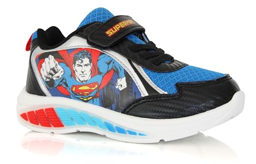 Baskets Enfant Superman Noires et Bleues avec Semelle Lumineuse, 25 au 33, idéales pour Les Petits Fans de Super-héros. (Système Taille Chaussures EU,...