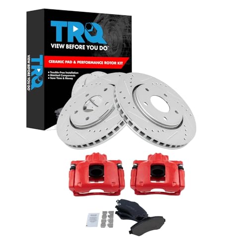 Image of TRQ Performance Front Brake Pad and Rotor Set Ceramic Coated Drilled