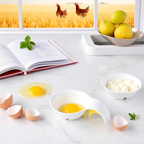 1 x weißer Eigelb-Trenner, Eiertrenner für rohe Eier, Schüssel-Clip und Eigelb-Trenner, Sieb zum Backen von Kuchen, Küchenhelfer, Kochen, Spezialwerkzeuge und Gadgets