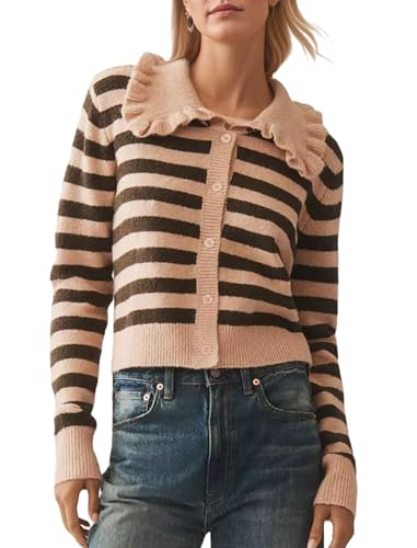 Image of HOCANDY Women Ruffle Collar Cardigan Sweater Preppy Cute Button Up Sweaters