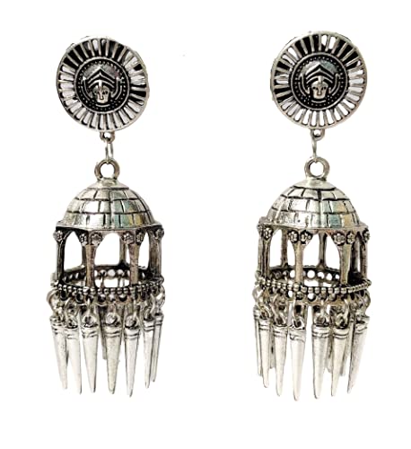 KARIGRI BY SILKI SINGH presents oxidised silver Maa Durga face stud jhumka earrings for women and girls