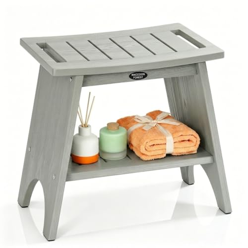 Siège de douche imperméable gris avec rangement à 2 niveaux - 2