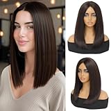 XC CLOUDS brown Bob Wigs Glueless Straight Wigs For Women Synthetic Heat Resistant Fiber Hair long bob wig Middle Part Brown Bob Wigs medium length wigs for women 16inch(brown)
