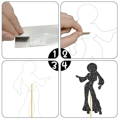 Image of 12Pcs Disco Dancing Party Centerpiece Sticks 70s Disco Party Decorations Black Glitter 80's Disco Dancer Table Toppers for Disco Ball Music Theme Party Birthday Party Supplies