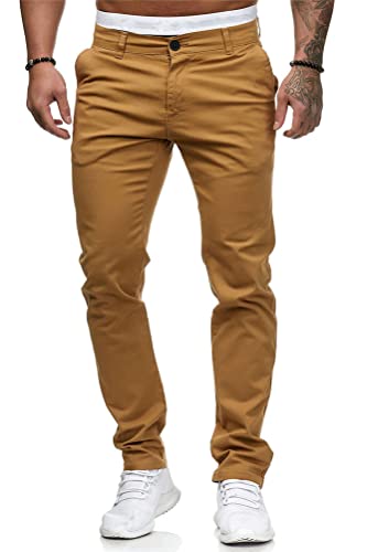 Osheoiso Hommes Chino Pantalon Couleur Unie Pantalon Décontracté Coupe Ajustée Pantalon Eté Streetwear Jeans Moulants Trekking Cargo Pantalon Extensible A Jaune L