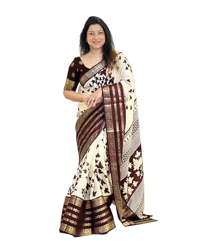Image of Yashika Women's Floral Printed White Dola Silk Jacquard Saree With Unstitched Blouse Material For Women (AZ-YS-OG-GYANI)