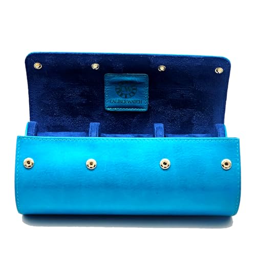 Image of Genuine Napa Leather Watch Roll Travel Case for 3 Watches - Travel Watch Rolls and Leather Watch Display Cases with Velvet Interior - Watch Storage Organizer Men's (Blue 3 Watch Roll Case)