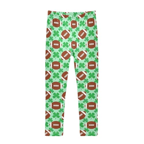 Footballs Clover Pattern Girls Leggings Soft Comfortable Athletic Leggings Dancing Pants for 4-10 Years