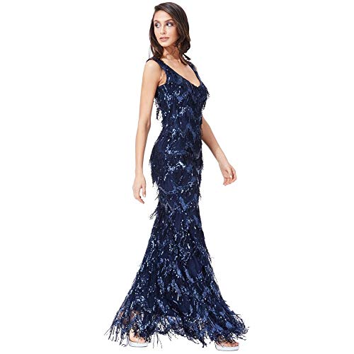 Goddiva Sequin Flapper Maxi Dress 8 Navy