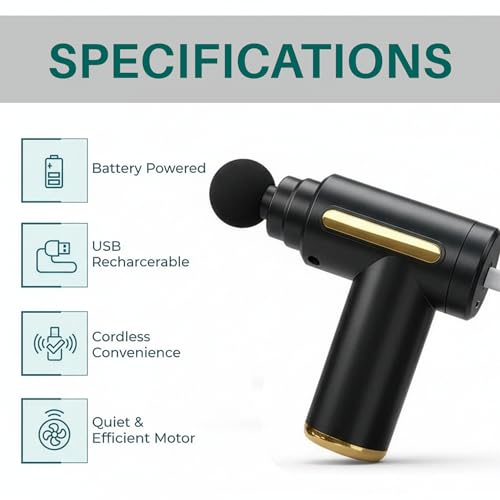 Image of Athri Aura Electric Handheld Massage Gun | Pain Relief & Muscle Recovery | Deep Tissue Body Massager with 4 Heads | Full Body Relaxation Tool | Multi Color | Pack of 1
