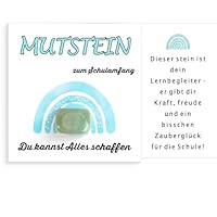 Mutstein Einschulung Geschenk Glückssteine Jungen, Schultüte Schulkind Geschenk, Grüner Mutstein + Grußkarte + Geschenkbox Blau, Schulanfang Schulstart Schultüte Füllung Geschenk (Grüner Stein)