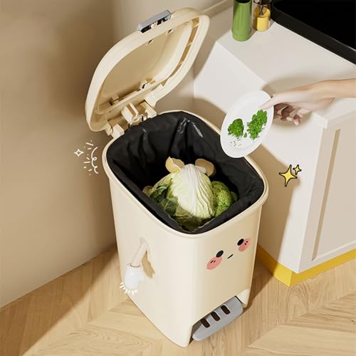 Papelera de Cocina con Tapa y Pedal Beige 16x20.5x34.5cm miniatura 5