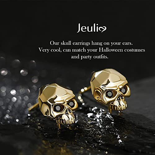 Image of Jeulia Nightmare Earrings Jack Stud Earrings for Women Men Diamond 925 Sterling Silver Punk Drop Gothic Skeleton Dangle Hoop Black Piercing Earrings Halloween Jewelry Romantic Jewelry Gift for Her Christmas Birthday Gift