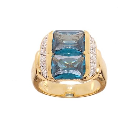 Glamour Rings Contemporary Design Genuine Blue Zircon and Cubic Zirconia Two Stone Fashion Cocktail Ring Size 10