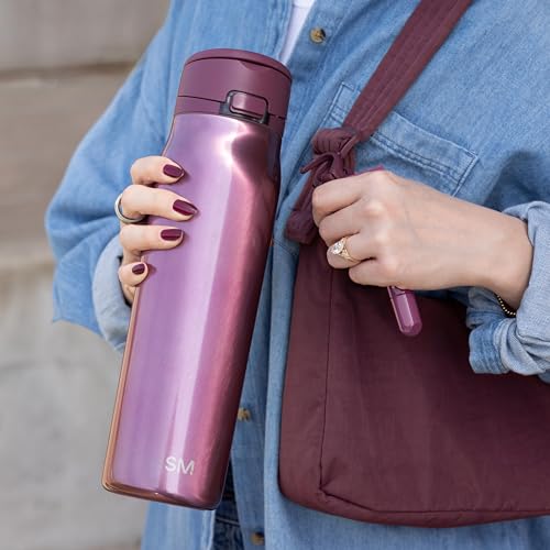 Image of Simple Modern Water Bottle with Straw & Handle | 30oz | Cateye | Mesa Loop Insulated Water Bottle for School, Sports, Travel | Leak Proof, Stainless Steel | Plum Cateye