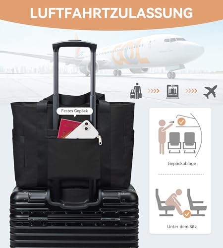 KALIDI Shopper Tasche Damen Groß Handtasche Arbeitstasche Uni Tasche Tote Bag Schwarz für Arbeit, Schule, Büro