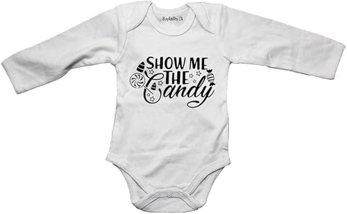 Show Me The Candy - Halloween - Baby Grow White Long Sleeve