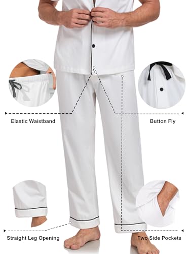 Image of COLORFULLEAF 100% Cotton Mens Pajamas Set Short Sleeve Loungewear with Long Pants Button Down Sleepwear Soft Comfy Pj for Men