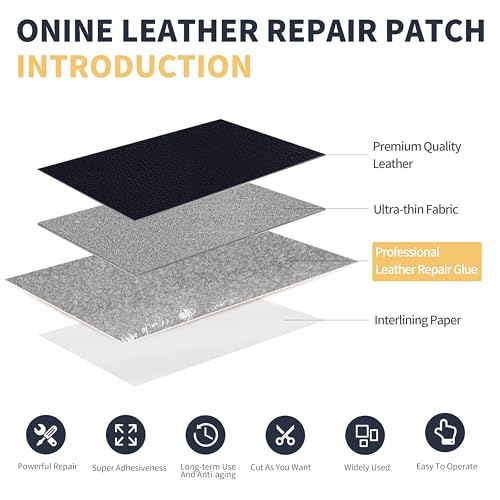 Image of ONine Leather Repair Patch,Leather Repair Tape, 3 x 60 inches Leather Repair Patch for Furniture,Vinyl Repair Kit,Leather Couch Patch,for Sofas, Furniture, Car Seats, Office Chairs(Dark Blue Leather)