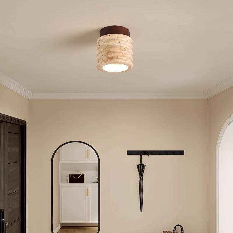 Plafonnier LED en bois pour salon chaleureux et couloir au design pierre jaune unique