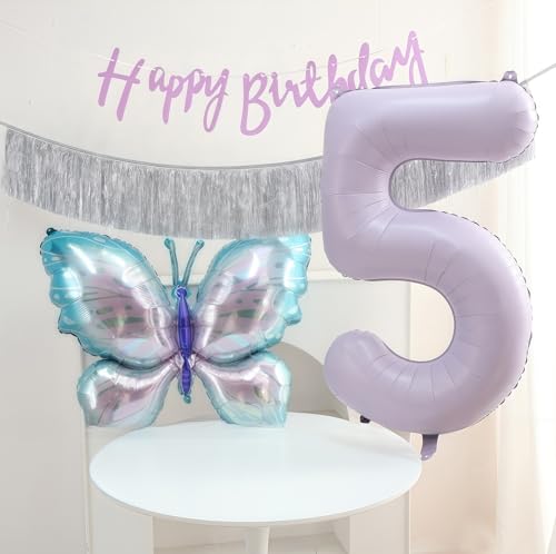 Image of Pastel Purple 5 Number Balloons,40 Inch Light Purple 5 Balloons Large Helium Foil Mylar Purple Number 5 Balloon for Birthday Party Anniversary Decorations