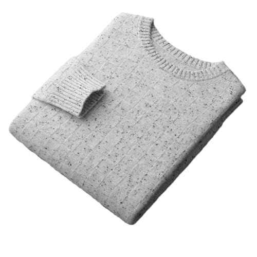 Suéter de punto trenzado de lana para hombre, cuello redondo, cálido, informal, de manga larga, Gris claro9, L