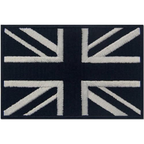 EmbTao Drapeau tactique britannique Union Jack Brodé à Repasser ou à Coudre Patch, Blanc et noir