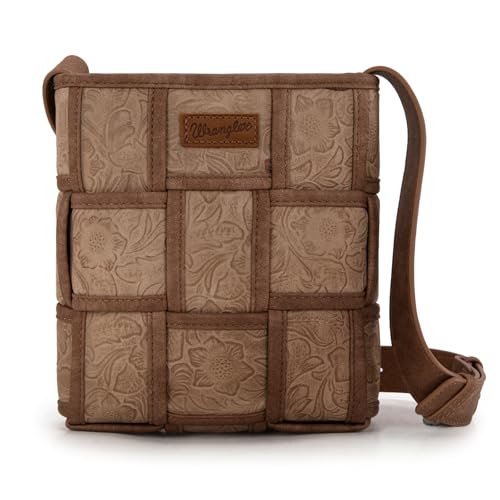 Image of Wrangler Woven Crossbody Bag for Women Vintage Floral Tooled Cross Body Purse