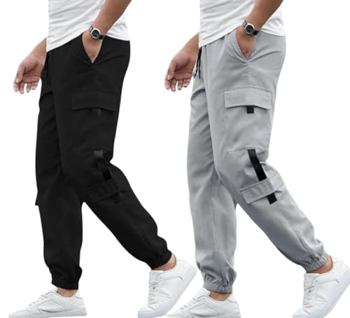 Image of Men's Track Pant Combo - Cargo Style Jogger Pants | Lycra Blend | Full Elastic Waist | Comfortable Casual Bottoms