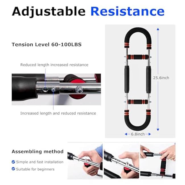 Twister Arm Trainer, 60-100lb Adjustable Chest Workout Equipment, Portable Power Twister Bar, Detachable Design, Arm Trainer for Men, Chest Trainer for Men, Shoulder Muscle Training, Fitness Anywhere