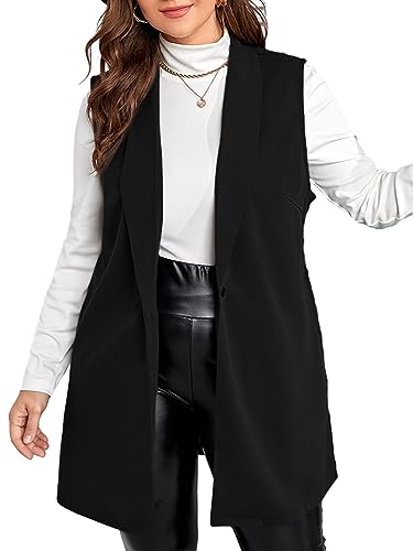 MakeMeChic Women's Plus Size Sleeveless Collar Neck Button Down Vest Blazer Outwear