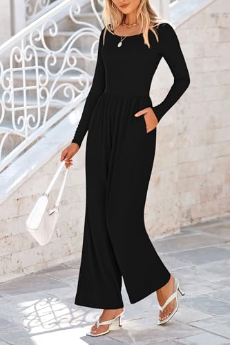 PRETTYGARDEN Womens Jumpsuits Dressy Casual Fall Fashion 2025 Trendy Long Sleeve Wide Leg Rompers Spring Work Office Outfits