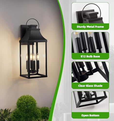 Image of 22'' Large Outdoor Wall Lantern, Black Exterior Lighting Fixture 1 Pack