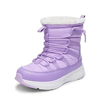 DREAM PAIRS Girls Boys Winter Snow Boots, Slip Resistant Faux Fur Lined, Windproof Warm Slip-On Boots for Kids,Size 3 Big Kid,Purple,KKUMSB2507