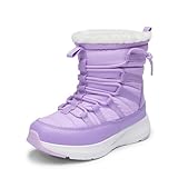 DREAM PAIRS Girls Boys Winter Snow Boots, Slip Resistant Faux Fur Lined, Windproof Warm Slip-On Boots for Kids,Size 1 Little Kid,Purple,KKUMSB2507